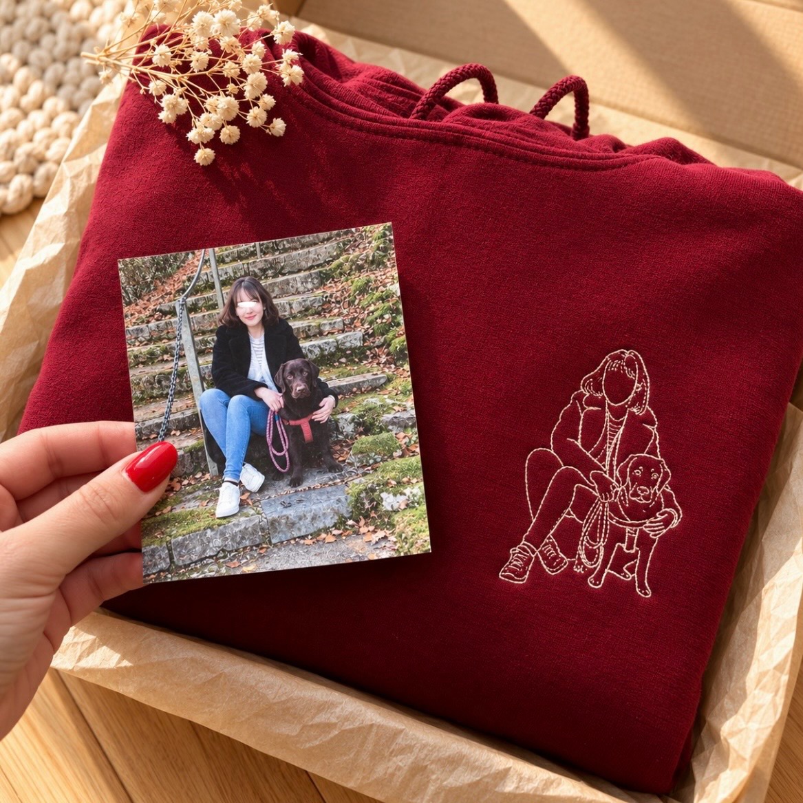Sweat Brodé Photo coloris bordeaux