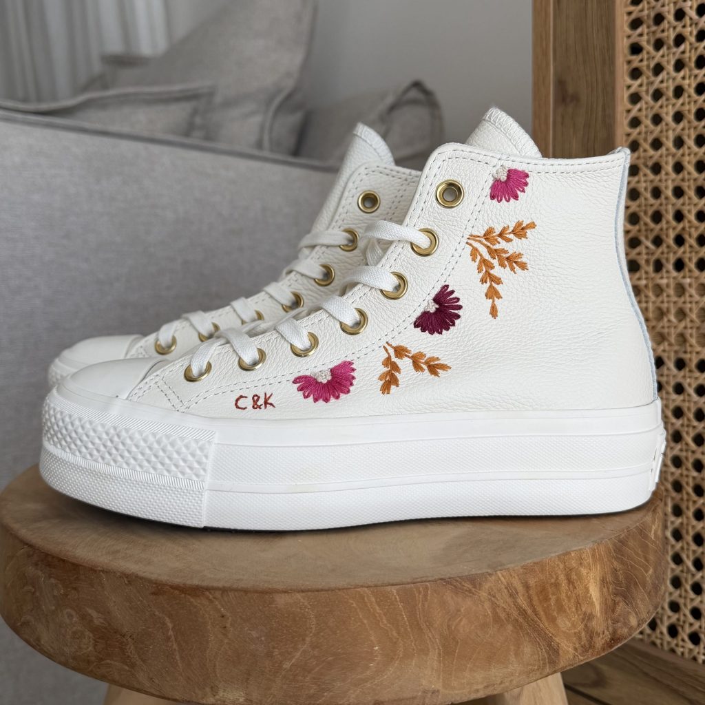 Baskets Mariage en cuir avec broderie fleuries