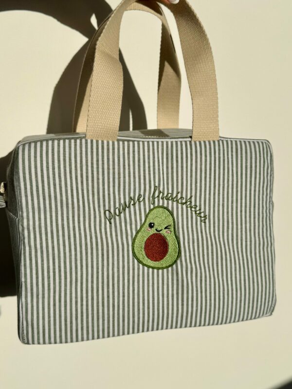 Lunch bag personnalisée 'Pause fraîcheur' à rayures - Pour la maison - L'Atelier Broderie avec Laura
