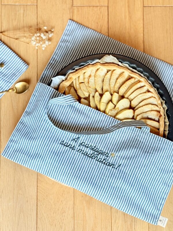 Sac à Tarte Personnalisé à rayures bleues et blanches brodé - Pour la maison - L'Atelier Broderie avec Laura