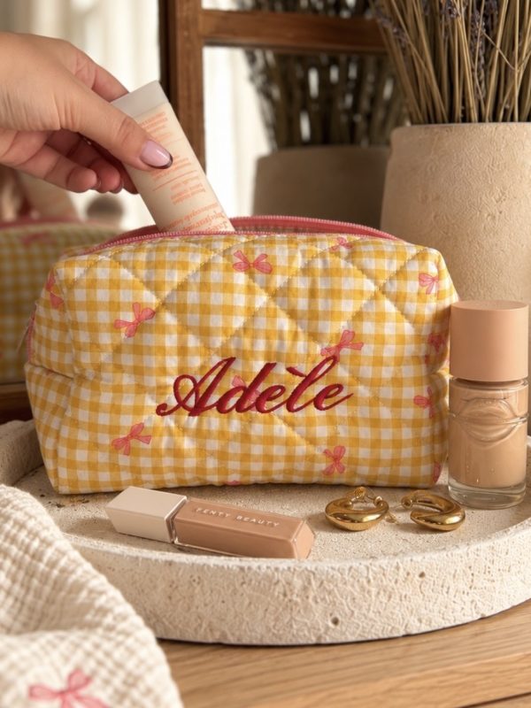 Trousse de Toilette Personnalisée Vichy jaune